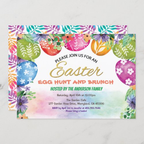 Easter egg hunt invitation Watercolor flower Invitation