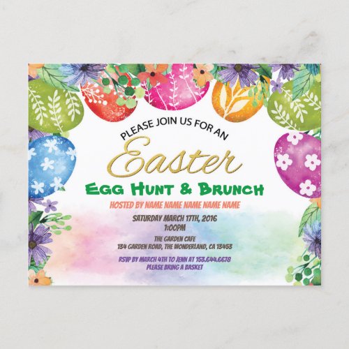 Easter egg hunt invitation Watercolor flower Invitation Postcard