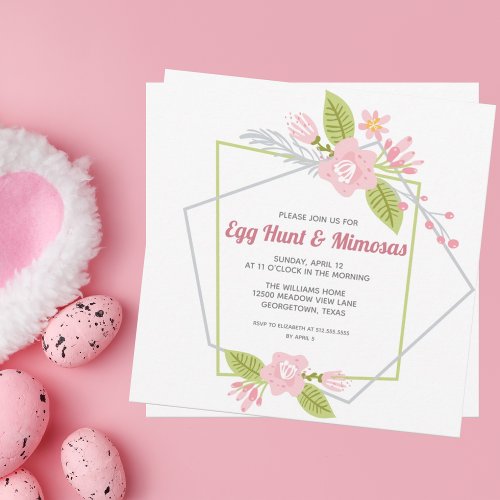 Easter Egg Hunt Mimosas Brunch Floral Party Holiday Card