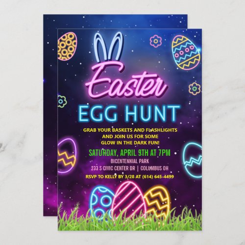 Easter Egg Hunt Neon Glow Invitation