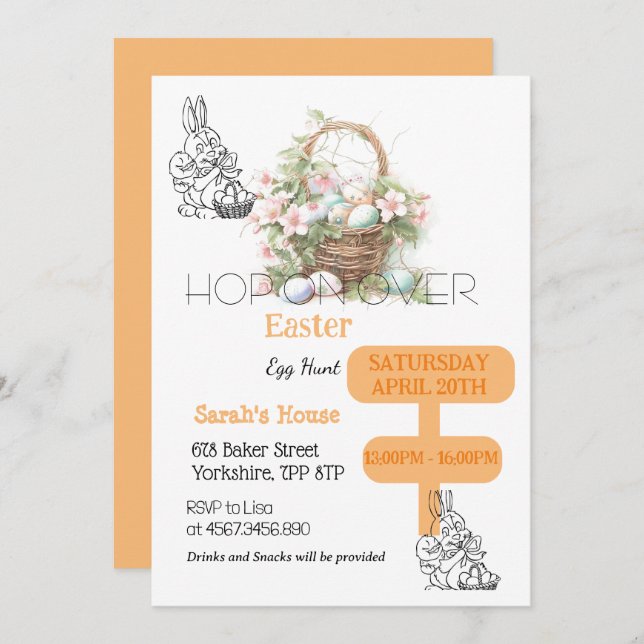 Easter Egg Hunt On Over Bunny Brunch  Invitation (Front/Back)