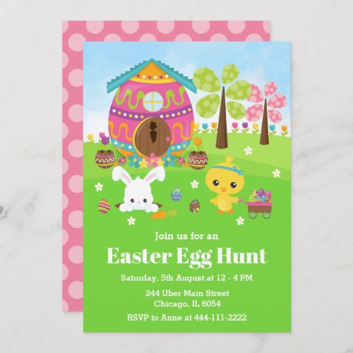 Easter Egg Hunt Party Bunny and Chick Invitation