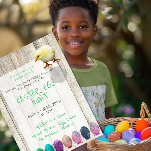 Easter Egg Hunt Party Colorful Chick Rustic Invitation