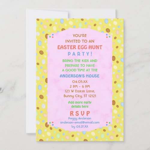 Easter Egg Hunt Party Elegant Retro Pink Yellow Invitation