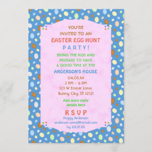 Easter Egg Hunt Party Elegant Retro Pretty Blue Invitation