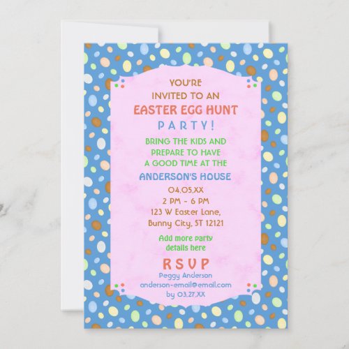 Easter Egg Hunt Party Elegant Retro Pretty Blue Invitation