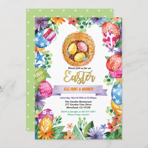 Easter egg hunt party invitation Watercolor event Invitation