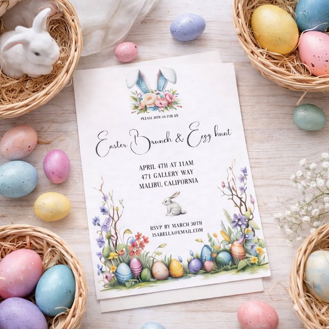 Easter Egg Hunt Party Invitation with Floral Sprin (Creator Uploaded)