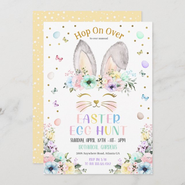 Easter Egg Hunt Pastel Rainbow Bunny Ears Invitation (Front/Back)