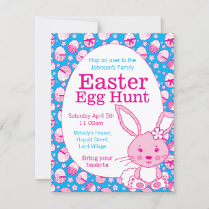 Easter egg hunt pink blue bunny invitations
