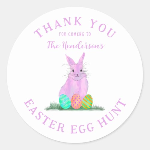 Easter Egg Hunt Pink Bunny Thank You Classic Round Sticker