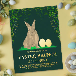 Easter Egg Hunt Spring Brunch Cute Bunny Eggs Gold Foil Invitation