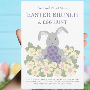 Easter Egg Hunt Spring brunch Cute Bunny Floral Invitation