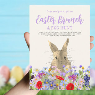 Easter Egg Hunt Spring Brunch Cute Bunny Floral Invitation