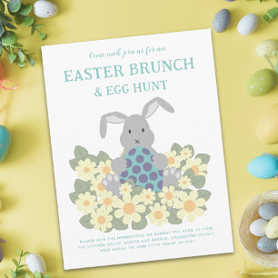 Easter Egg Hunt Spring Brunch Cute Bunny Floral Invitation Postcard