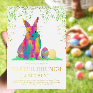 Easter Egg Hunt Spring Brunch Cute Pink Bunny Gold Foil Invitation