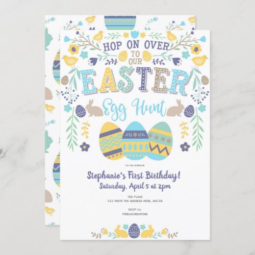 Easter egg hunt Spring Bunny Girl Birthday Invitation