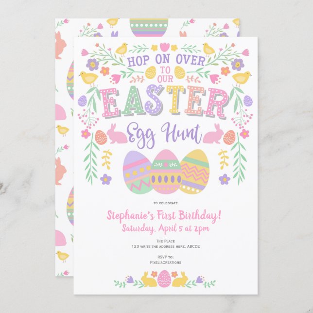 Easter egg hunt, Spring, Bunny, Girl Birthday Invitation (Front/Back)