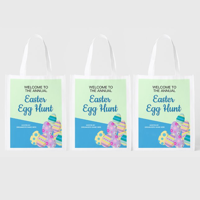 Easter Egg hunt Spring Colors Custom Grocery Bag (Easter Egg hunt bags for event.)