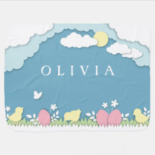 Easter egg hunt, spring holidays papercut nature baby blanket