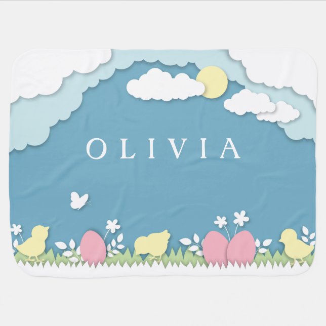 Easter egg hunt, spring holidays papercut nature baby blanket (Horizontal)
