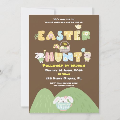 Easter Egg Hunt Spring Typography Brown Invitation