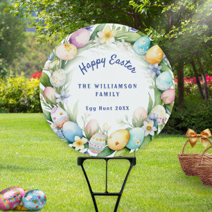 Easter Egg Hunt Spring Wreath Family Name Garden Sign