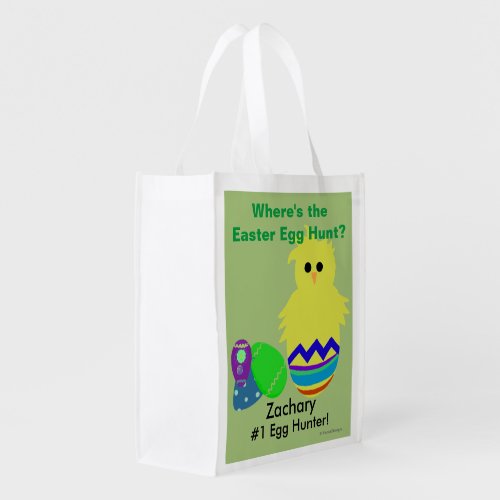 Easter Egg Hunt Striped Yellow Chick Egg Reusable Grocery Bag