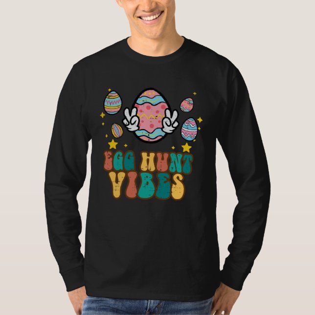 Easter Egg Hunt Vibes Peace Sign Retro Groovy Men  T-Shirt (Front)