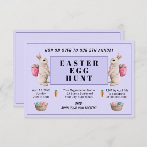 Easter Egg Hunt Watercolor Bunny Basket Purple Invitation