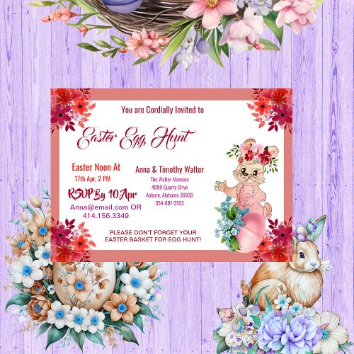 Easter Egg Hunt Watercolor Floral Bunny Kid Invite