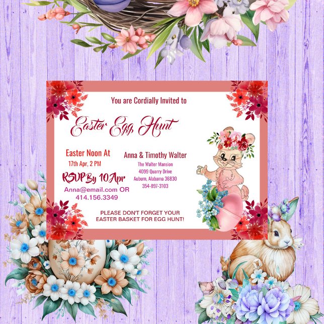 Easter Egg Hunt Watercolor Floral Bunny Kid Invite (Easter Egg Hunt Watercolor Floral Bunny Kid Invite)