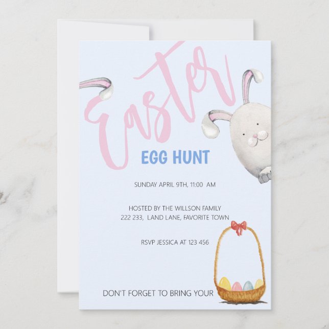Easter Egg Hunt Watercolor Illustration Invitation (Front)