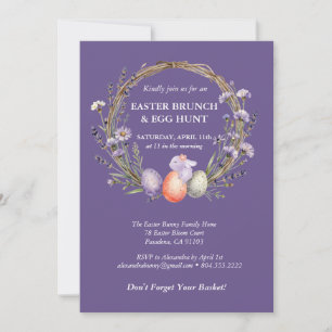 Easter Egg Hunt Watercolor Lavender Cute Bunny Invitation