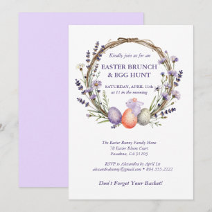 Easter Egg Hunt Watercolor Lavender Cute Bunny Invitation