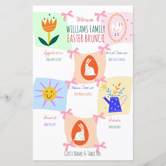 Easter Egg Hunt Wavy Checkerboard Brunch Menu (Front)