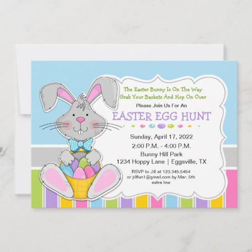 Easter Egg Hunt with Bunny with basket of Eggs Inv Invitation