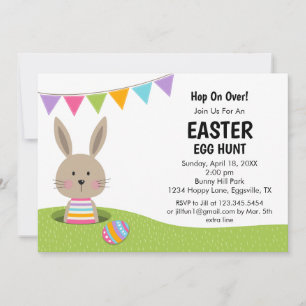 Easter Egg Hunt with Bunny with basket of Eggs Inv Invitation