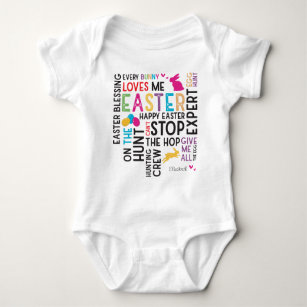 Easter Egg Hunt Word Cloud with Name White Baby Bodysuit