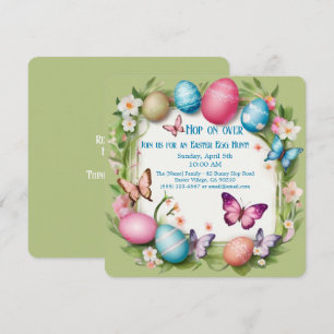 Easter Egg Hunt Wreath Butterflys Hop on over -  Invitation