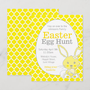 Easter egg hunt yellow grey bunny invitations