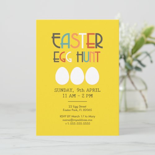 Easter Egg Hunt Yellow Invitation with bright text