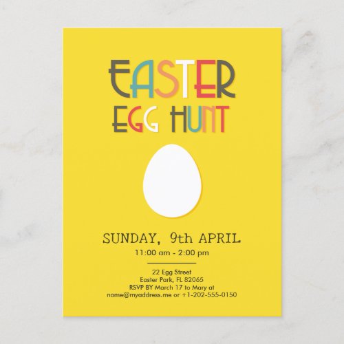 Easter Egg Hunt Yellow Invitation with custom text Postcard