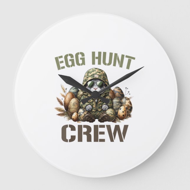 Easter Egg Hunter Crew Camo Hunting Easter Day T-S Large Clock (Front)