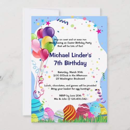 Easter Egg Hunting Birthday Party Blue Cards