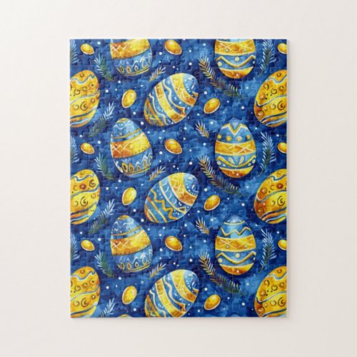 Easter Egg Jigsaw Puzzle Vibrant blue and gold Jigsaw Puzzle