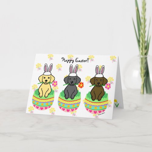 Easter Egg Lab Puppies Cartoon Holiday Card
