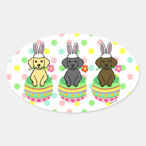 Easter Egg Lab Puppies Cartoon Oval Sticker 