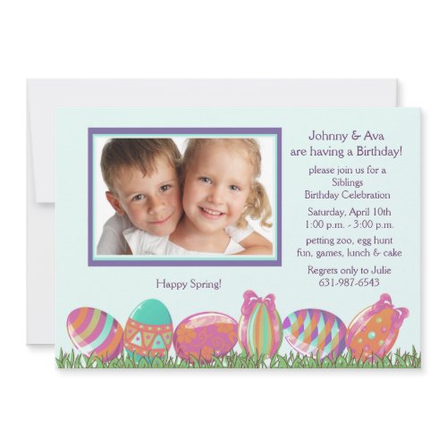 Easter Egg March Photo Birthday Party  Invitation