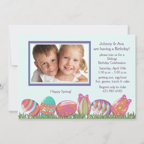 Easter Egg March Photo Birthday Party  Invitation